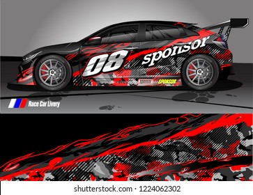 Vehicle Graphic Kit Vector. Abstract Tribal Lines With Camouflage Background For Race Car, Van And Pickup Truck Sticker Wrap