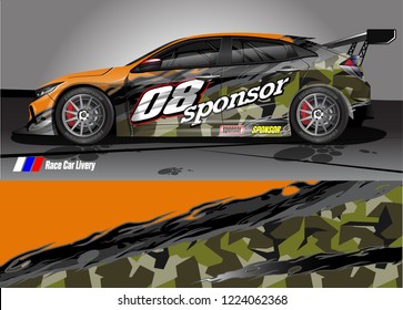 vehicle graphic kit vector. abstract tribal lines with camouflage background for race car, van and pickup truck sticker wrap