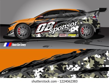 vehicle graphic kit vector. abstract tribal lines with camouflage background for race car, van and pickup truck sticker wrap