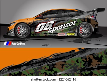vehicle graphic kit vector. abstract tribal lines with camouflage background for race car, van and pickup truck sticker wrap