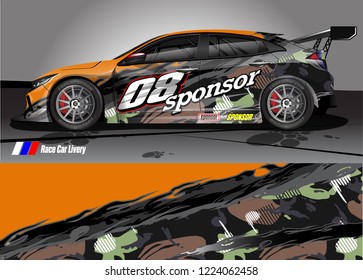 vehicle graphic kit vector. abstract tribal lines with camouflage background for race car, van and pickup truck sticker wrap