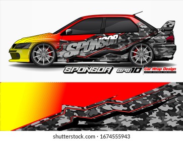 Vektorillustration für Fahrzeuggrafie. Moderner abstrakter Hintergrund für die Markendarstellung von Kartonpackungen und Aufkleber für Automobile 