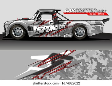Vektorillustration für Fahrzeuggrafie. Moderner abstrakter Hintergrund für die Markendarstellung von Kartonpackungen und Aufkleber für Automobile 
