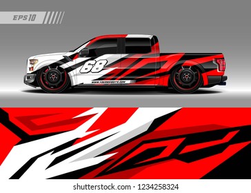 Vehicle graphic livery design vector. Abstract stripe racing background designs for wrap race car, pickup truk, rally, adventure vehicle.