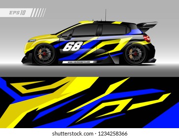 Vehicle graphic livery design vector. Abstract stripe racing background designs for wrap race car, pickup truk, rally, adventure vehicle.