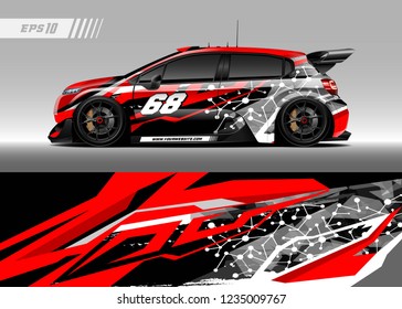vehicle graphic livery design vector. Graphic abstract stripe racing background designs for wrap cargo van, race car, pickup truk, adventure vehicle.