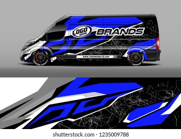 vehicle graphic livery design vector. Graphic abstract stripe racing background designs for wrap cargo van, race car, pickup truk, adventure vehicle.