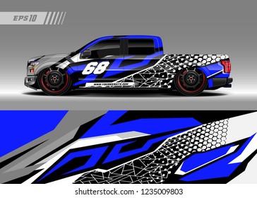 vehicle graphic livery design vector. Graphic abstract stripe racing background designs for wrap cargo van, race car, pickup truk, adventure vehicle.