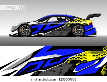vehicle graphic livery design vector. Graphic abstract stripe racing background designs for wrap cargo van, race car, pickup truk, adventure vehicle.