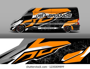 vehicle graphic livery design vector. Graphic abstract stripe racing background designs for wrap cargo van, race car, pickup truk, adventure vehicle.