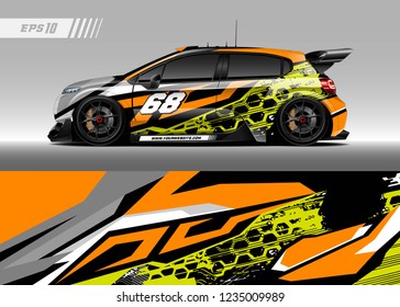 vehicle graphic livery design vector. Graphic abstract stripe racing background designs for wrap cargo van, race car, pickup truk, adventure vehicle.