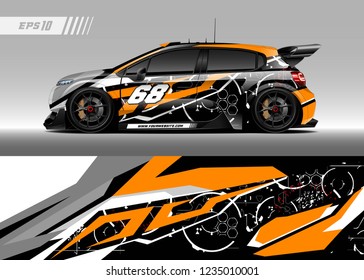 vehicle graphic livery design vector. Graphic abstract stripe racing background designs for wrap cargo van, race car, pickup truk, adventure vehicle.