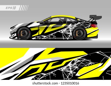 vehicle graphic livery design vector. Graphic abstract stripe racing background designs for wrap cargo van, race car, pickup truk, adventure vehicle.