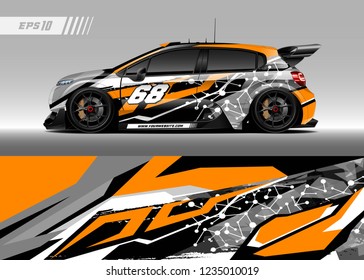 vehicle graphic livery design vector. Graphic abstract stripe racing background designs for wrap cargo van, race car, pickup truk, adventure vehicle.