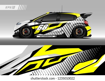vehicle graphic livery design vector. Graphic abstract stripe racing background designs for wrap cargo van, race car, pickup truk, adventure vehicle.