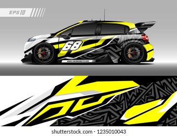 vehicle graphic livery design vector. Graphic abstract stripe racing background designs for wrap cargo van, race car, pickup truk, adventure vehicle.