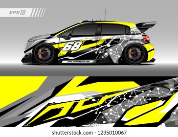 vehicle graphic livery design vector. Graphic abstract stripe racing background designs for wrap cargo van, race car, pickup truk, adventure vehicle.