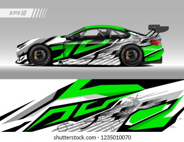 vehicle graphic livery design vector. Graphic abstract stripe racing background designs for wrap cargo van, race car, pickup truk, adventure vehicle.