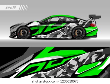 vehicle graphic livery design vector. Graphic abstract stripe racing background designs for wrap cargo van, race car, pickup truk, adventure vehicle.