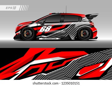 vehicle graphic livery design vector. Graphic abstract stripe racing background designs for wrap cargo van, race car, pickup truk, adventure vehicle.