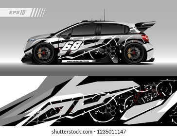 Vehicle graphic livery design vector. Graphic abstract stripe racing background designs for wrap cargo van, race car, pickup truk, adventure vehicle.