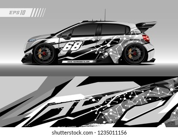 Vehicle graphic livery design vector. Graphic abstract stripe racing background designs for wrap cargo van, race car, pickup truk, adventure vehicle.