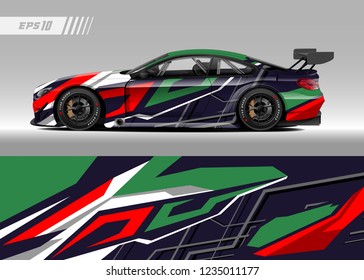 Vehicle graphic livery design vector. Graphic abstract stripe racing background designs for wrap cargo van, race car, pickup truk, adventure vehicle.