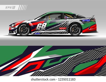 Vehicle graphic livery design vector. Graphic abstract stripe racing background designs for wrap cargo van, race car, pickup truk, adventure vehicle.