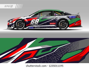 Vehicle graphic livery design vector. Graphic abstract stripe racing background designs for wrap cargo van, race car, pickup truk, adventure vehicle.