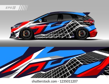 Vehicle graphic livery design vector. Graphic abstract stripe racing background designs for wrap cargo van, race car, pickup truk, adventure vehicle.