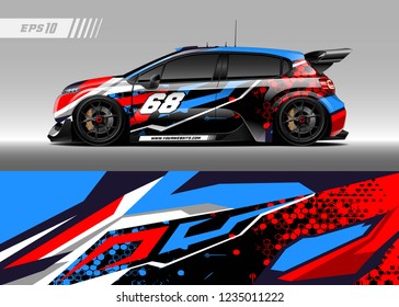 Vehicle graphic livery design vector. Graphic abstract stripe racing background designs for wrap cargo van, race car, pickup truk, adventure vehicle.