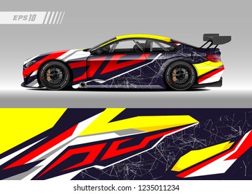 Vehicle graphic livery design vector. Graphic abstract stripe racing background designs for wrap cargo van, race car, pickup truk, adventure vehicle.