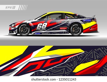 Vehicle graphic livery design vector. Graphic abstract stripe racing background designs for wrap cargo van, race car, pickup truk, adventure vehicle.