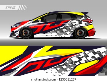 Vehicle graphic livery design vector. Graphic abstract stripe racing background designs for wrap cargo van, race car, pickup truk, adventure vehicle.