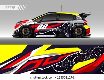 Vehicle graphic livery design vector. Graphic abstract stripe racing background designs for wrap cargo van, race car, pickup truk, adventure vehicle.