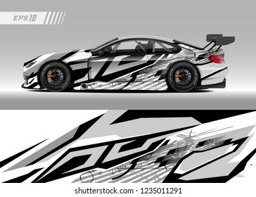 Vehicle graphic livery design vector. Graphic abstract stripe racing background designs for wrap cargo van, race car, pickup truk, adventure vehicle.