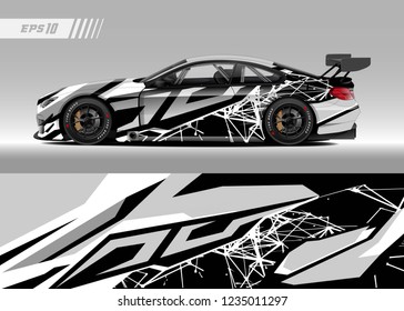 Vehicle graphic livery design vector. Graphic abstract stripe racing background designs for wrap cargo van, race car, pickup truk, adventure vehicle.