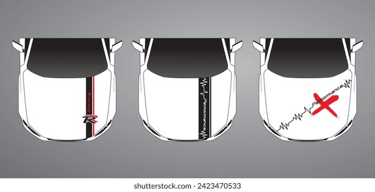 Fahrzeuggrafik-Stripe-Kits für die Motorhaube. Grafikabstrakte Streifen-Renndesigns, Vektorgrafik.