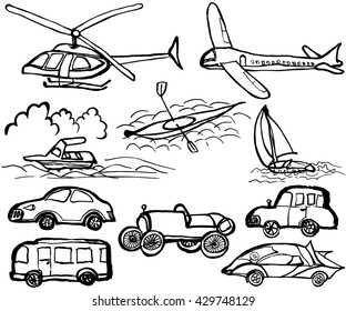 vehicle. hand drawn illustrations.