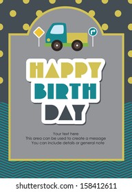 vehicle happy birthday card. vector illustration
