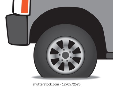 A vehicle has a flat tire that needs inflating