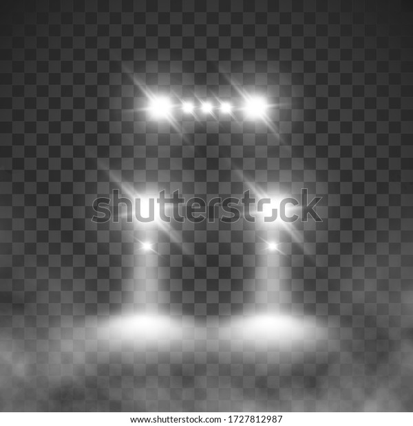Vehicle Headlights flares and siren effect\
front view. silhouette of car with headlights. Vector illustration\
isolated on transparent\
background