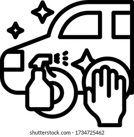 Vehicle hygiene Cocnept, Shiny Car with disinfectant spray vector icon design, Carwash & Detail Center equipment on white background, car sanitizing Symbol