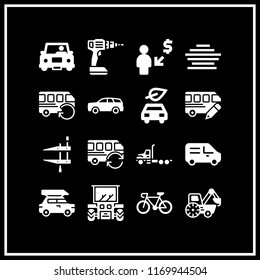 vehicle icon. 16 vehicle vector set. car, trailer, bicycle and loader icons for web and design about vehicle theme