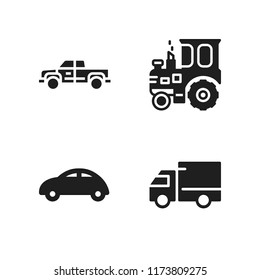 vehicle icon. 4 vehicle vector icons set. touring car, pickup truck and tractor icons for web and design about vehicle theme