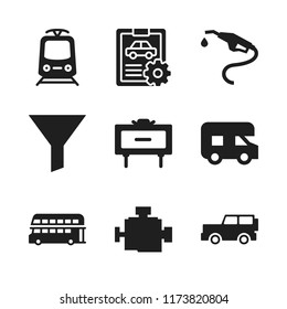 vehicle icon. 9 vehicle vector icons set. double decker bus, engine and car repair icons for web and design about vehicle theme