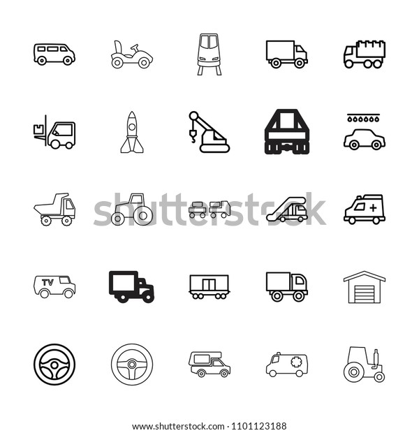 Vehicle icon.\
collection of 25 vehicle outline icons such as truck crane, van,\
car wash, truck, crane, forklift, cargo wagon. editable vehicle\
icons for web and\
mobile.