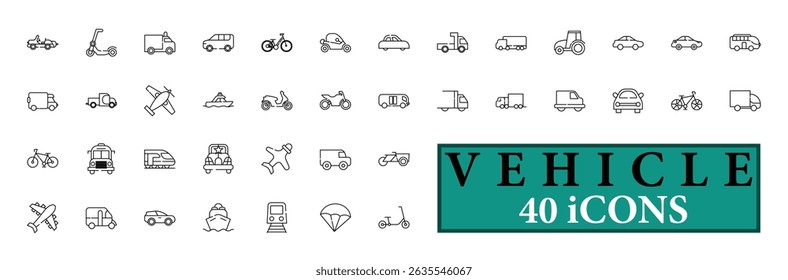 VEHICLE icon collection, with editable stroke. VEHICLE thin line icon set. Vector illustration.