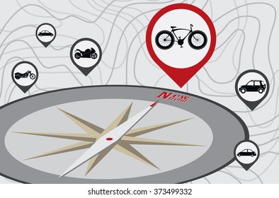 Vehicle icon and compass with new trend concept in environmental friendly.