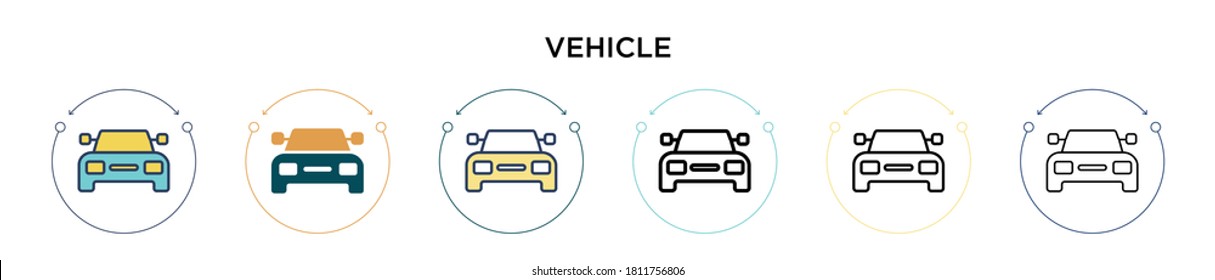 Vehicle icon in filled, thin line, outline and stroke style. Vector illustration of two colored and black vehicle vector icons designs can be used for mobile, ui, web